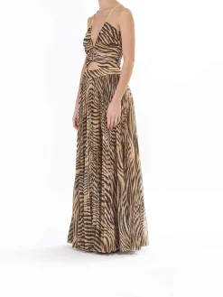 Vestito long plisse vestito georgette tiger