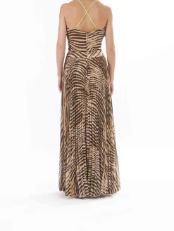Vestito long plisse vestito georgette tiger