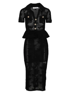 Vestito midi a uncinetto a fiocco nero