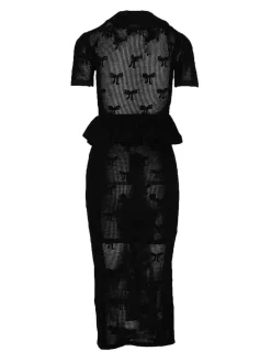 Vestito midi a uncinetto a fiocco nero