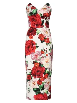 Vestito midi bustier con stampa floreale