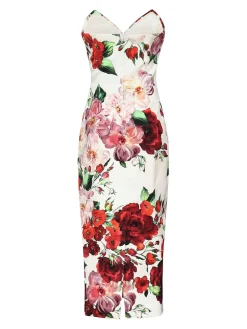 Vestito midi bustier con stampa floreale