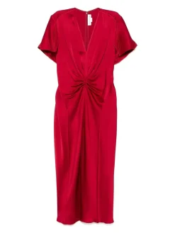 Vestito midi con scollo a V raccolto