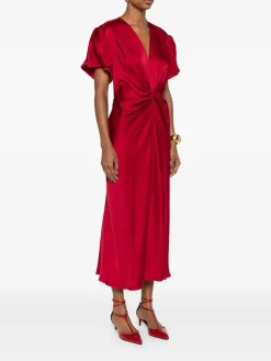 Vestito midi con scollo a V raccolto
