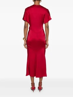 Vestito midi con scollo a V raccolto