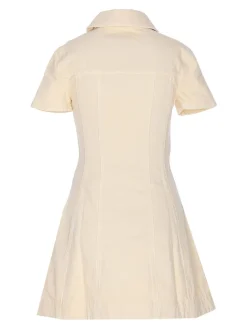 Vestito midi in denim con colletto bianco
