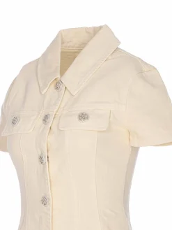 Vestito midi in denim con colletto bianco