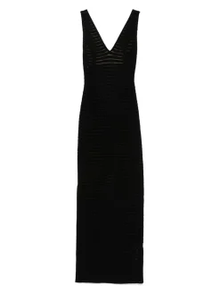 Vestito lungo nero in maglia aperta