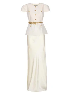 Vestito maxi cintura a catena bianca