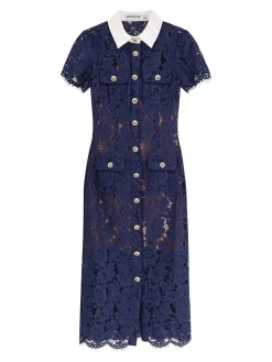 Vestito Midi In Pizzo Con Bottoni Gioiello