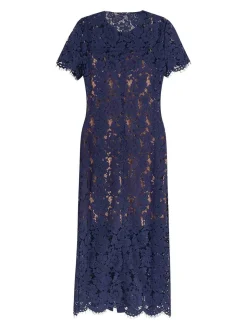 Vestito Midi In Pizzo Con Bottoni Gioiello