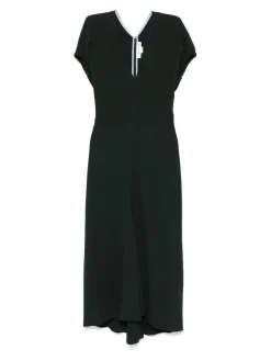 Vestito midi verde a V scuro