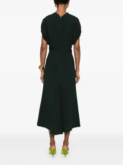Vestito midi verde a V scuro